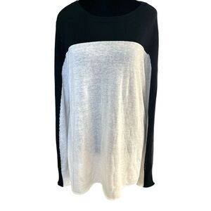 360 Linen Knit Sweater Size Large Black and Cream Color block Lightweight